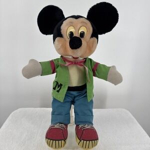 Rare Vintage 1987 WDW Mickey Mouse Plush‎ w/ Green Varsity Jacket